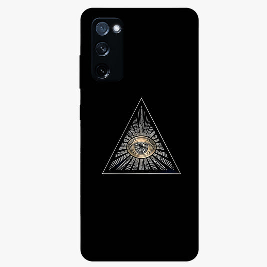 Illuminati Evil Glass Case showing flat back view with mysterious illuminati symbol artwork and glossy glass finish.