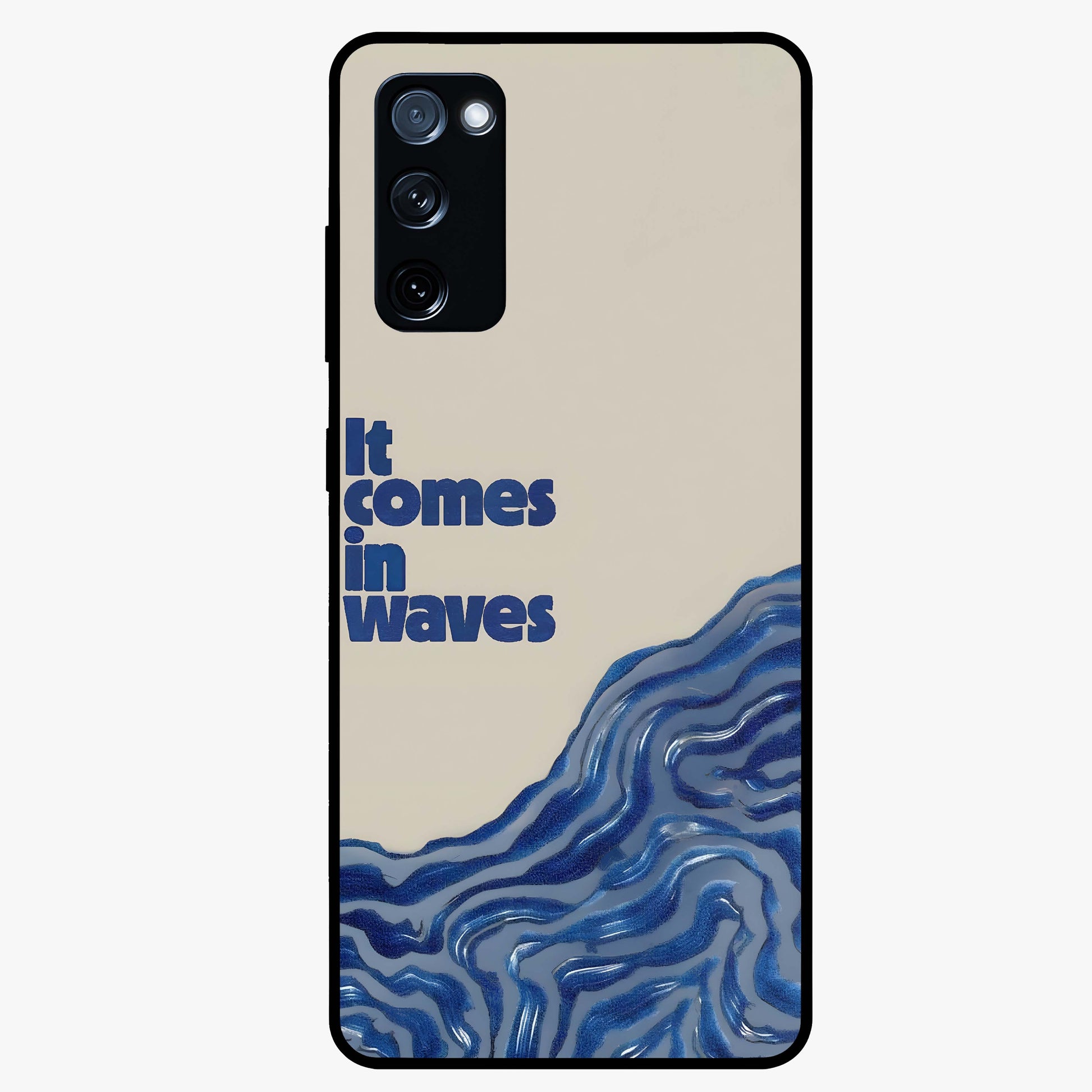 It Comes In Waves Quote Glass Case showing flat back view with inspirational wave themed quote artwork and glossy glass finish.