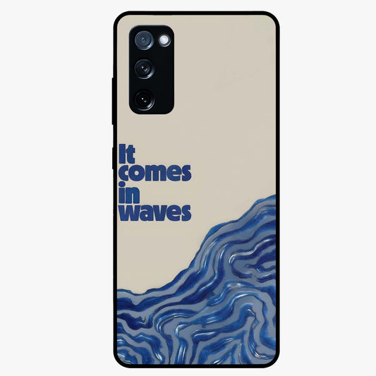 It Comes In Waves Quote Glass Case showing flat back view with inspirational wave themed quote artwork and glossy glass finish.