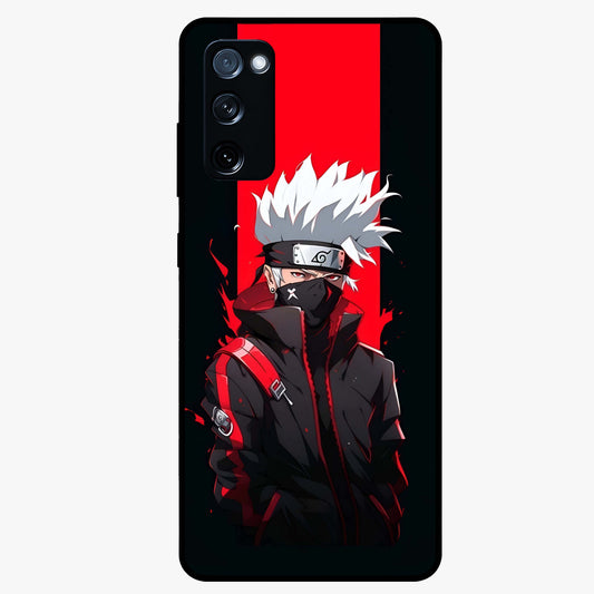 Kakashi Scarlet Shadow Glass Case showing flat back view with powerful anime ninja artwork and glossy glass finish.