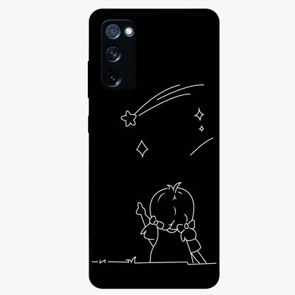 Line Art Girl With Shooting Stars Glass Case showing flat back view with minimal line art girl and shooting stars illustration and glossy glass finish.