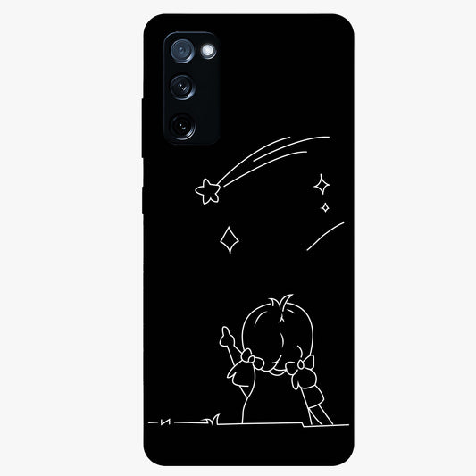 Line Art Girl With Shooting Stars Glass Case showing flat back view with minimal line art girl and shooting stars illustration and glossy glass finish.