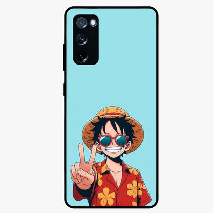 Luffy Summer Anime Vibe Glass Case showing flat back view with vibrant anime character artwork and glossy glass finish.