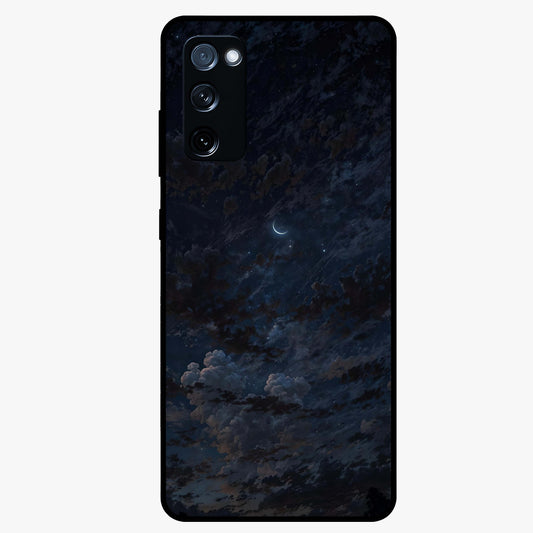 Lunar Veil Silence Glass Case showing flat back view with mystical moon veil artwork and glossy glass finish.