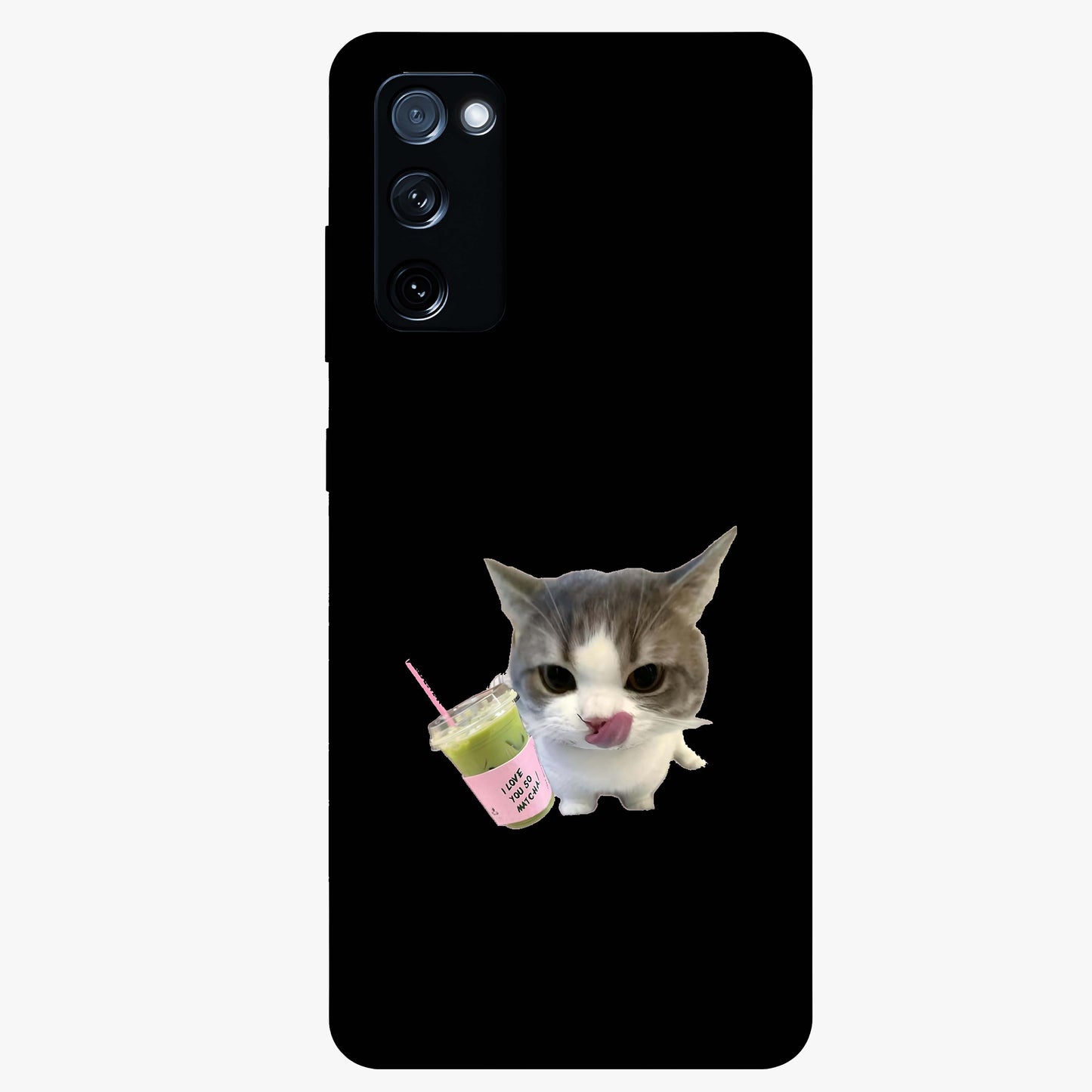 Matcha Cat Style Glass Case showing flat back view with cute matcha themed cat artwork and glossy glass finish.