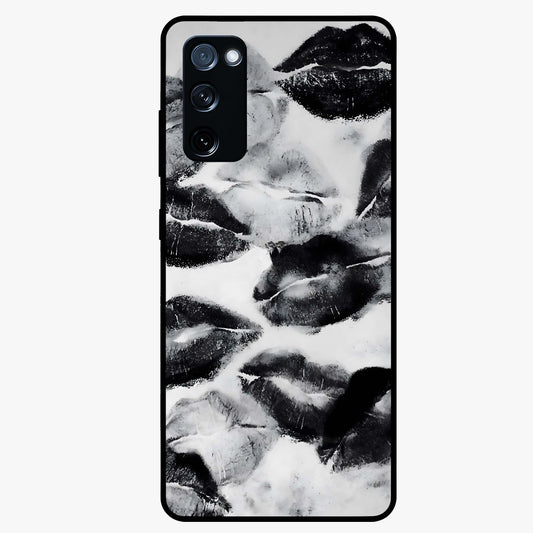 Midnight Kiss Marks Glass Case showing flat back view with lipstick kiss mark artwork and glossy glass finish.