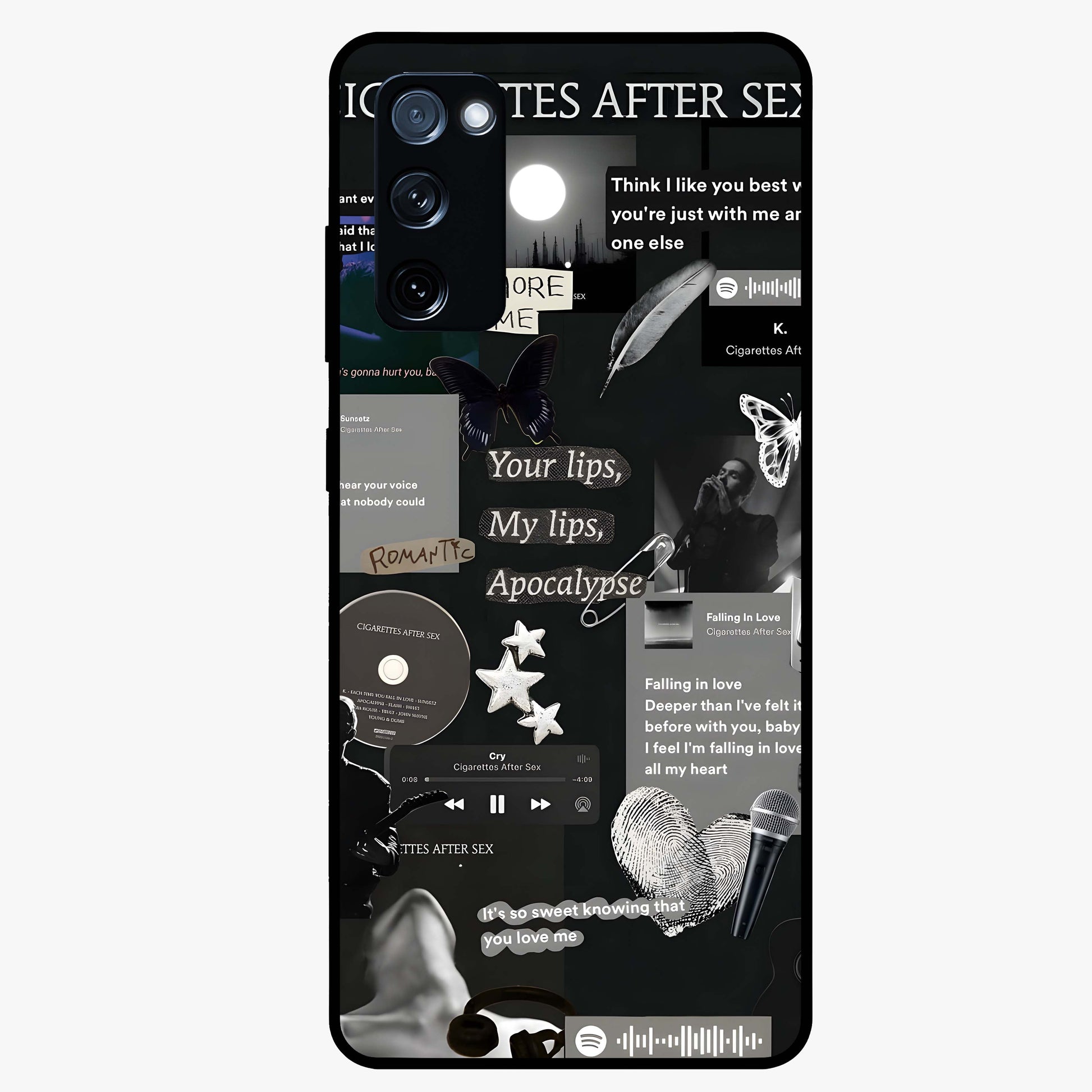 Midnight Love Echo Glass Case showing flat back view with romantic midnight themed artwork and glossy glass finish.