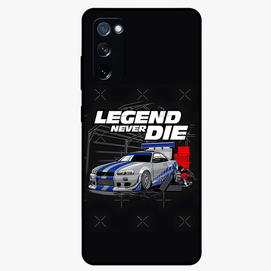 Midnight Racing Legacy Glass Case showing flat back view with sleek racing inspired artwork and glossy glass finish.