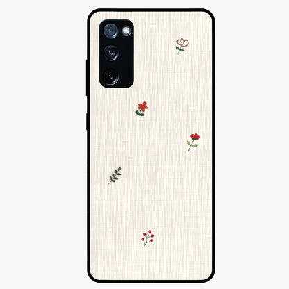 Minimal Petal Whispers Glass Case showing flat back view with soft minimal floral artwork and glossy glass finish.