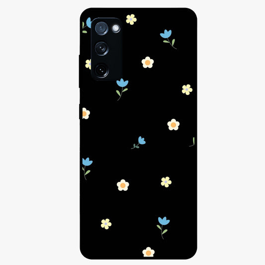 Minimalistic Blue With White Flower Pattern Glass Case showing flat back view with blue background and white flower pattern and glossy glass finish.