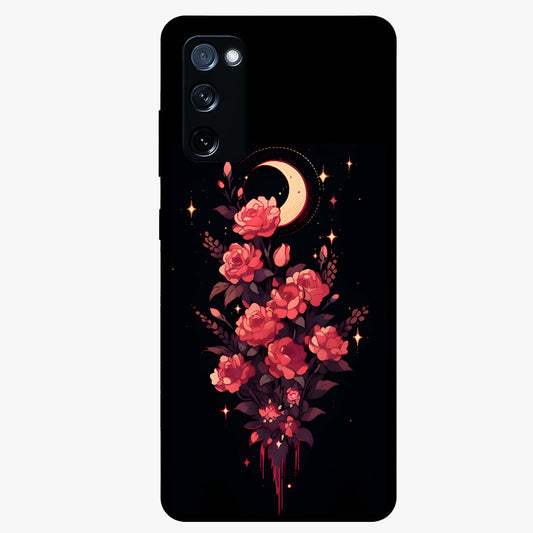 Moonlit Floral Elegance Glass Case showing flat back view with elegant floral artwork under moonlit tones and glossy glass finish.