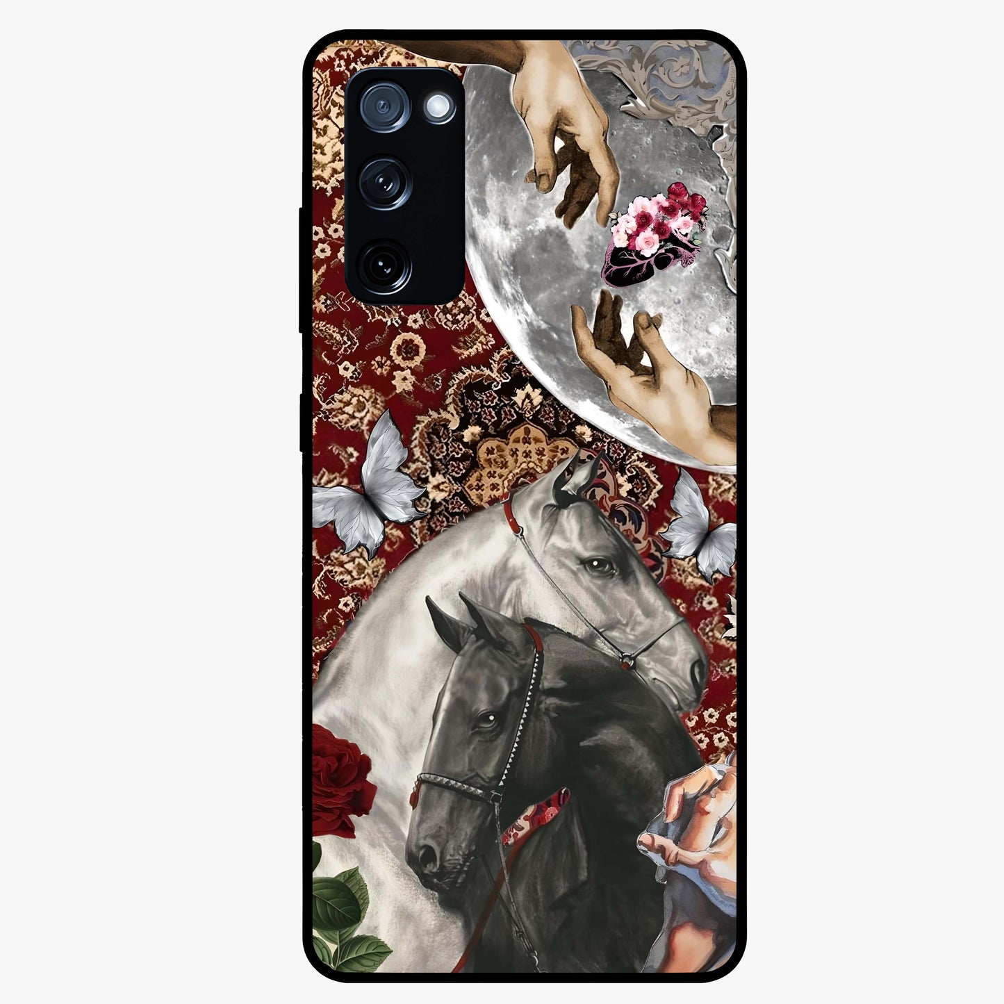 Moonlit Royal Stallion Glass Case showing flat back view with majestic horse under moonlight artwork and glossy glass finish.