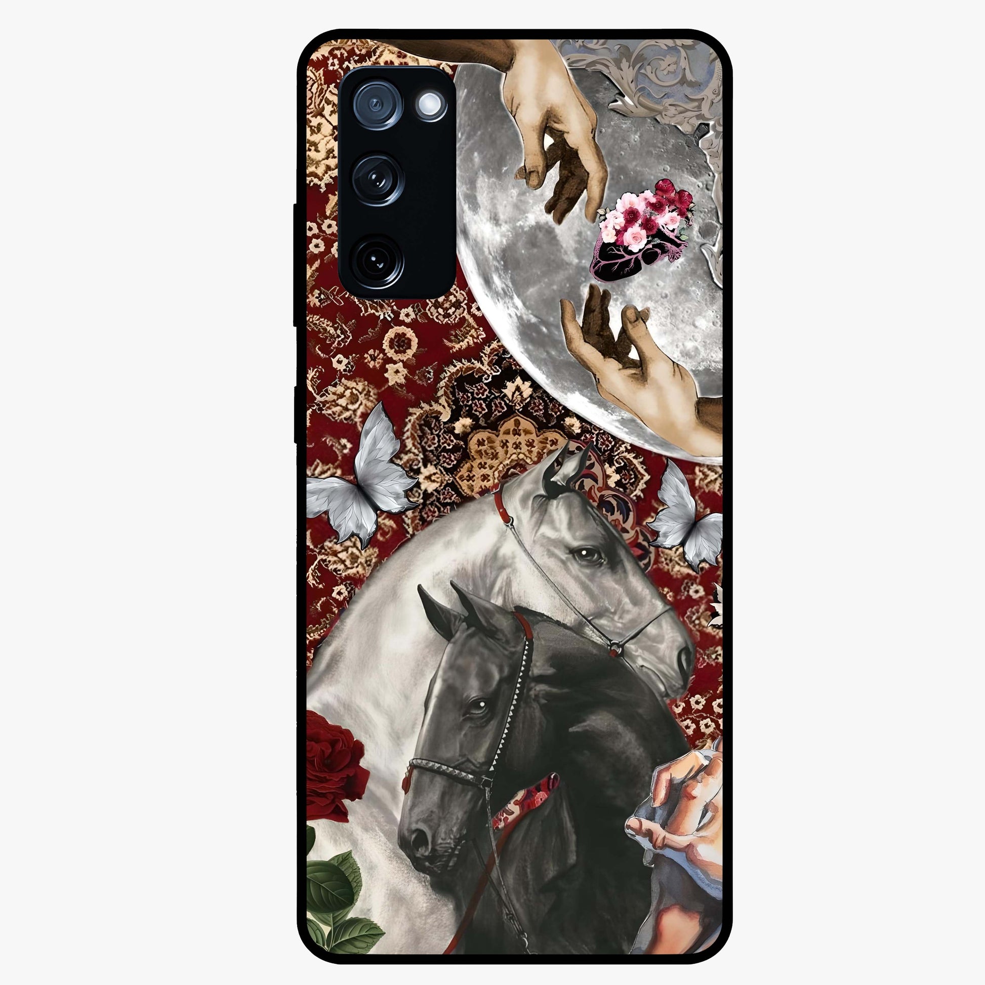 Moonlit Royal Stallion Glass Case showing flat back view with majestic horse under moonlight artwork and glossy glass finish.