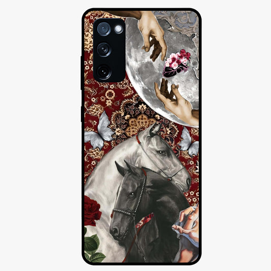 Moonlit Royal Stallion Glass Case showing flat back view with majestic horse under moonlight artwork and glossy glass finish.