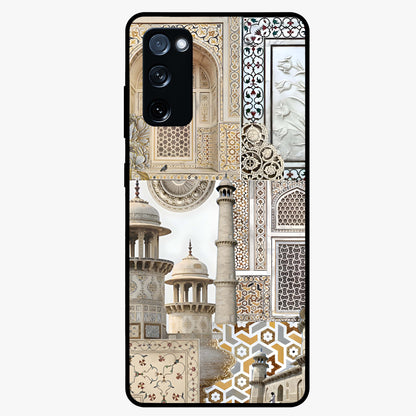 Mughal Marble Legacy Glass Case showing flat back view with intricate Mughal inspired marble pattern and glossy glass finish.