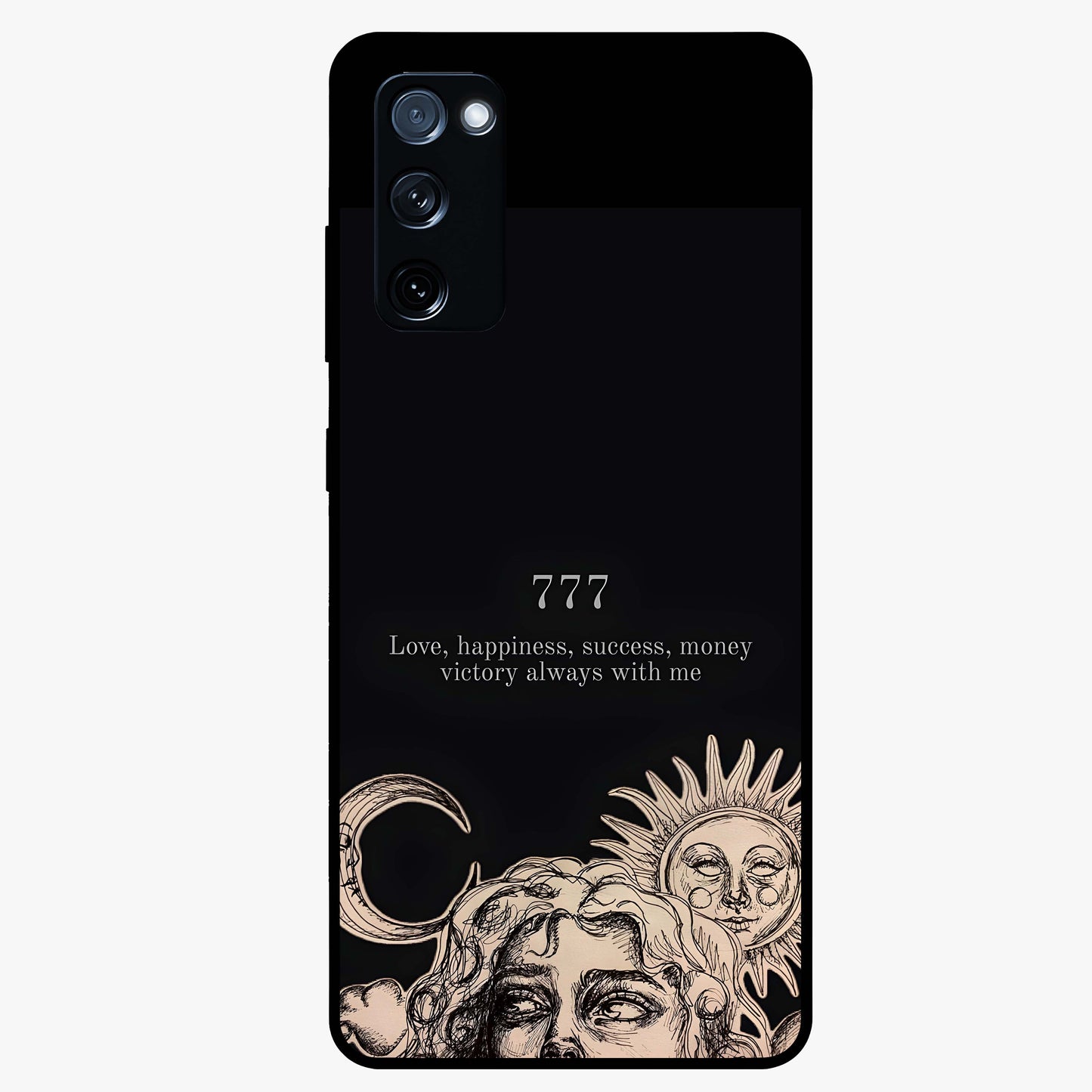 Mystic Victory Aura Glass Case showing flat back view with victory symbol artwork and glossy glass finish.