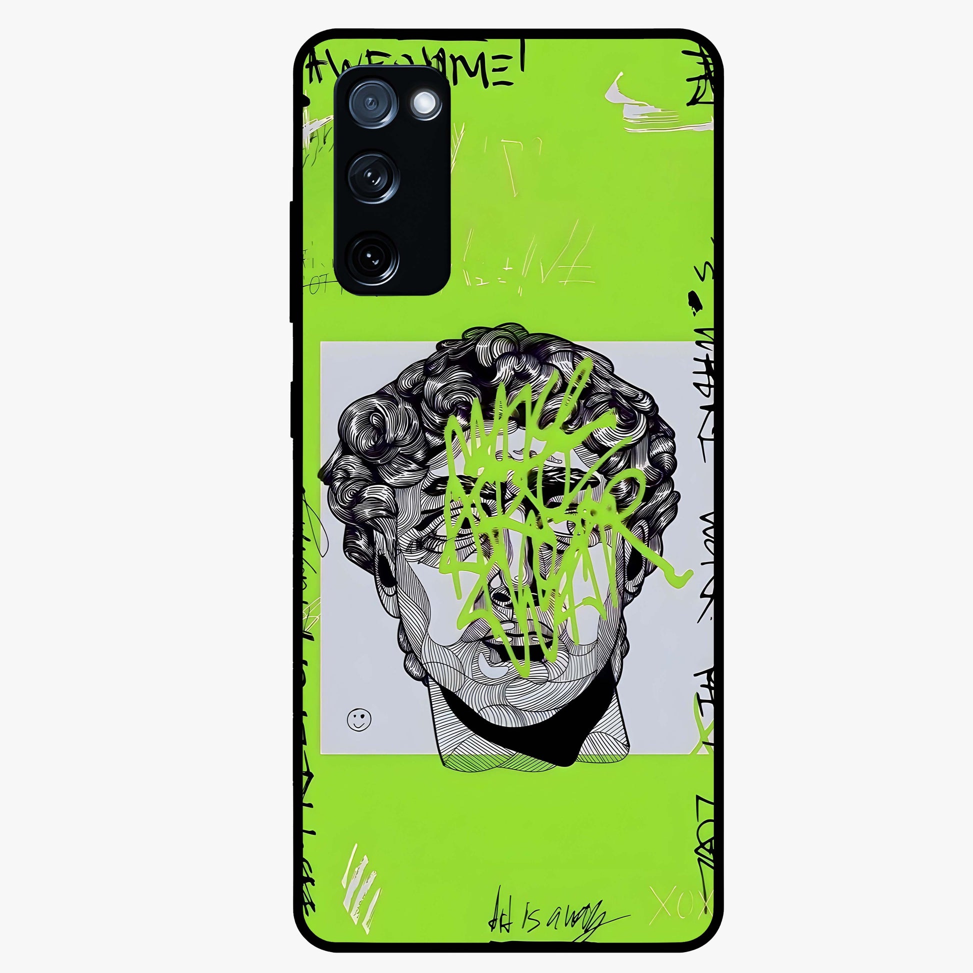 Neo Graffiti Rebellion Glass Case showing flat back view with vibrant graffiti artwork and glossy glass finish.