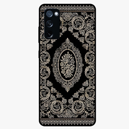 Noir Bloom Elegance Glass Case showing flat back view with elegant dark floral artwork and glossy glass finish.