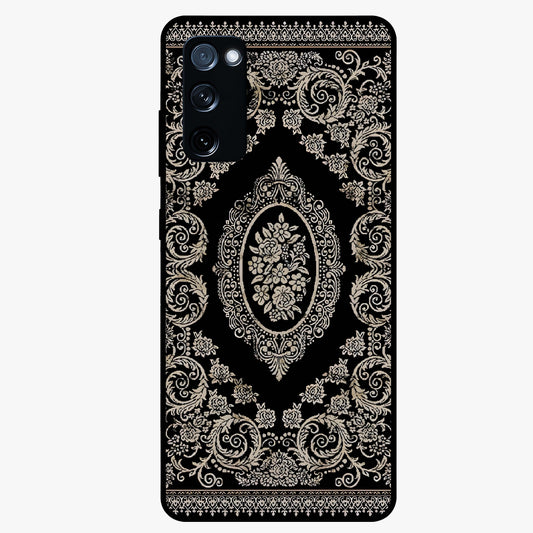 Noir Bloom Elegance Glass Case showing flat back view with elegant dark floral artwork and glossy glass finish.