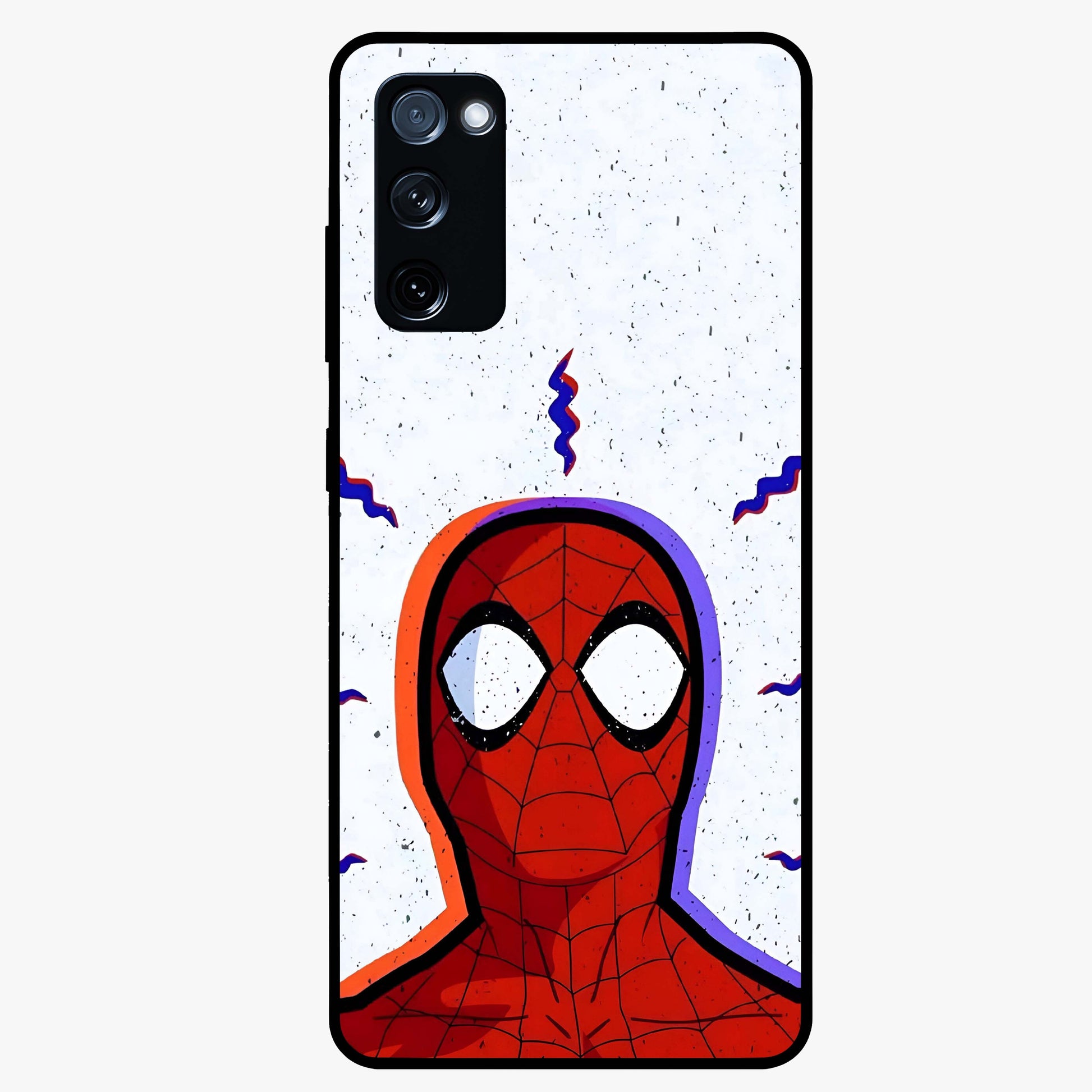 Omg Spiderman Glass Case showing flat back view with bold superhero inspired artwork and glossy glass finish.