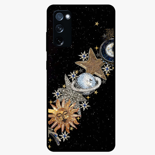 Pearls Universe Object Glass Case showing flat back view with pearl inspired cosmic artwork and glossy glass finish.