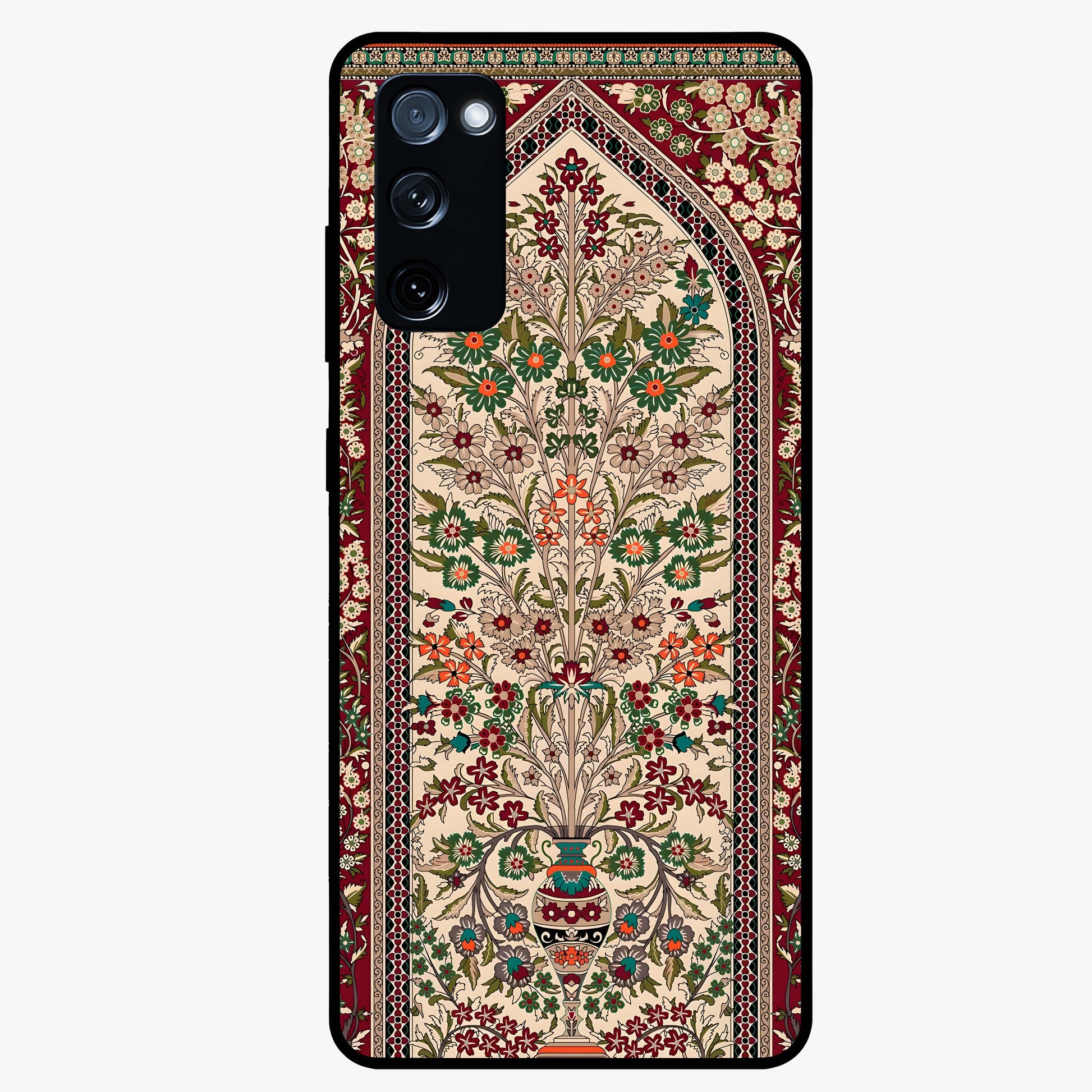 Persian Inspired Glass Case showing flat back view with ornate Persian style pattern artwork and glossy glass finish.