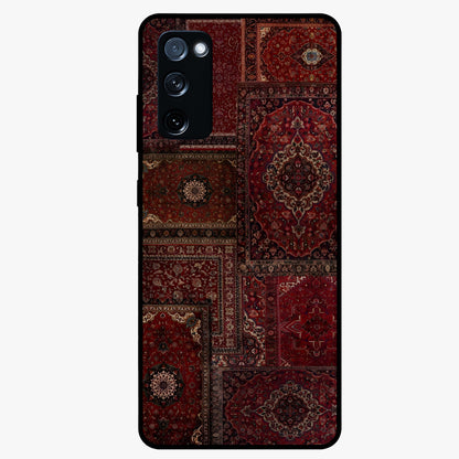 Persian Velvet Tale Glass Case showing flat back view with luxurious Persian velvet pattern artwork and glossy glass finish.