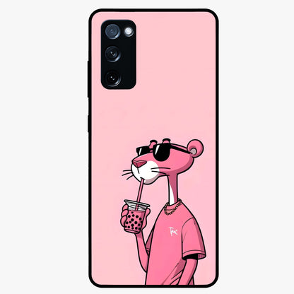 Pink Panther Glass Case showing flat back view with iconic pink panther artwork and glossy glass finish.