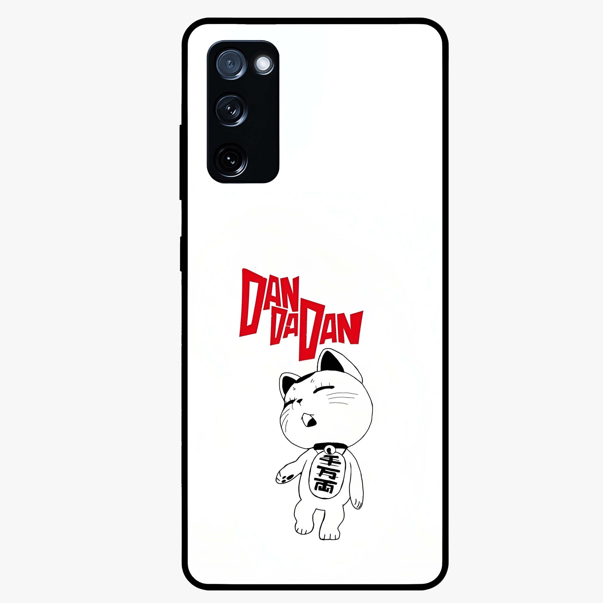 Playful Spirit Charm Glass Case showing flat back view with cheerful charm themed artwork and glossy glass finish.