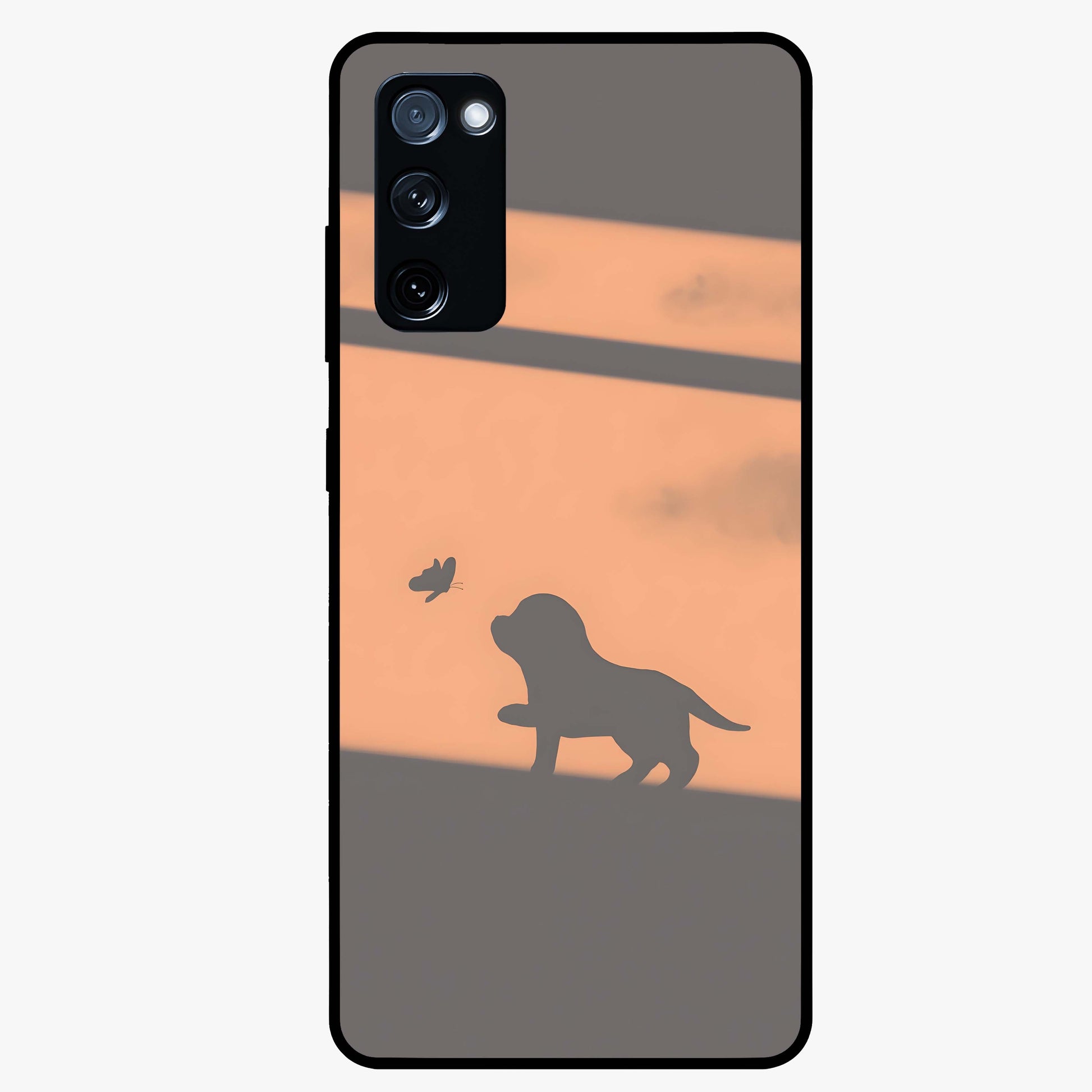 Puppy Shadow Art Glass Case showing flat back view with cute puppy shadow style artwork and glossy glass finish.