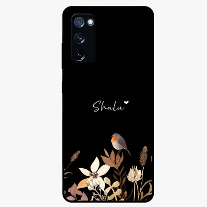 Quiet Garden Tune Custom Name Glass Case showing flat back view with peaceful garden artwork and personalized name design.