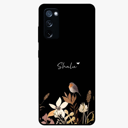Quiet Garden Tune Custom Name Glass Case showing flat back view with peaceful garden artwork and personalized name design.