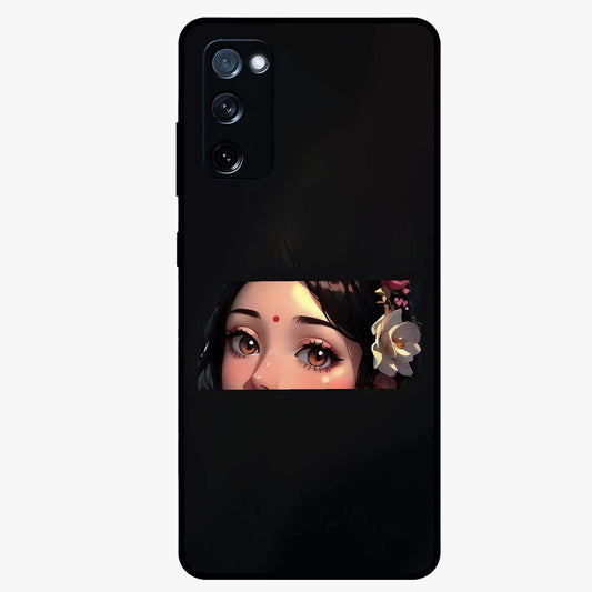 Radha Divine Embrace Glass Case showing flat back view with devotional Radha artwork and glossy glass finish.