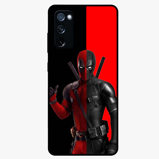 Red & Black Deadpool Theme Glass Case showing flat back view with bold comic inspired artwork and glossy glass finish.