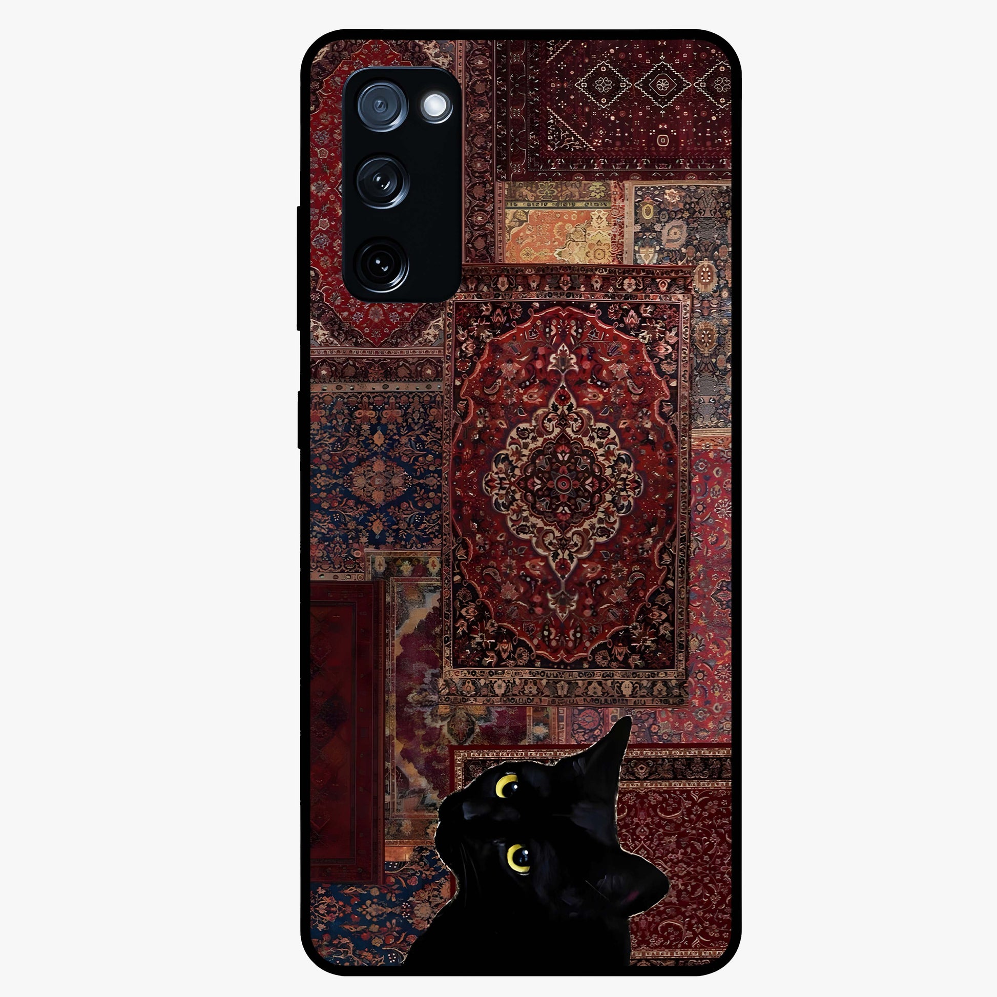 Regal Magic Cat Apple Glass Case showing flat back view with magical cat artwork holding apple and glossy glass finish.