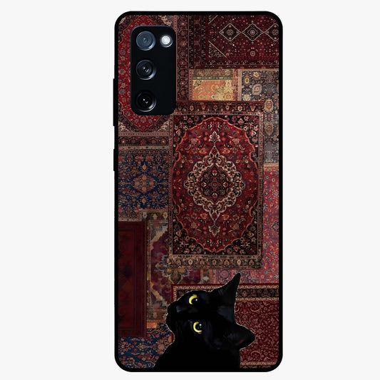 Regal Magic Cat Apple Glass Case showing flat back view with magical cat artwork holding apple and glossy glass finish.