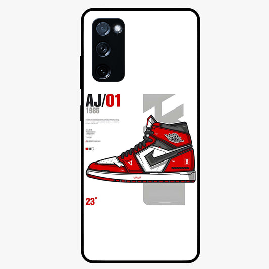 Retro Sneaker Blueprint Glass Case showing flat back view with sneaker blueprint style artwork and glossy glass finish.
