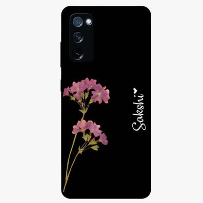 Riching Lavender Flower Custom Name Glass Case showing flat back view with lavender floral artwork and personalized name design.