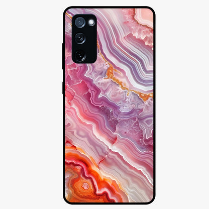 Rose Quartz Marble Glass Case showing flat back view with pink marble quartz texture artwork and glossy glass finish.