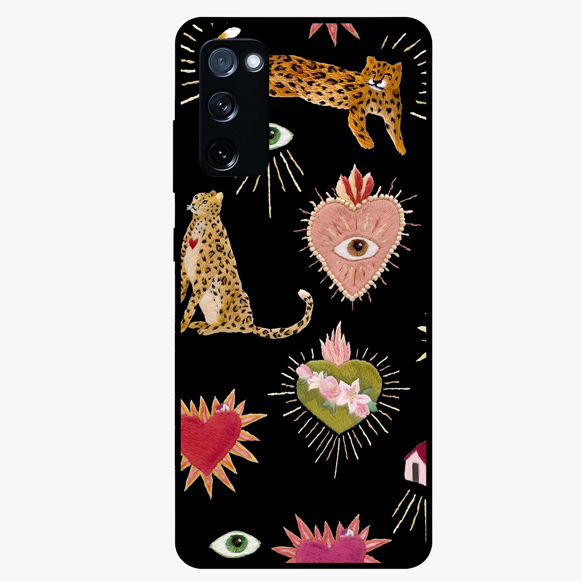 Sacred Jungle Heart Glass Case showing flat back view with jungle inspired heart artwork and glossy glass finish.