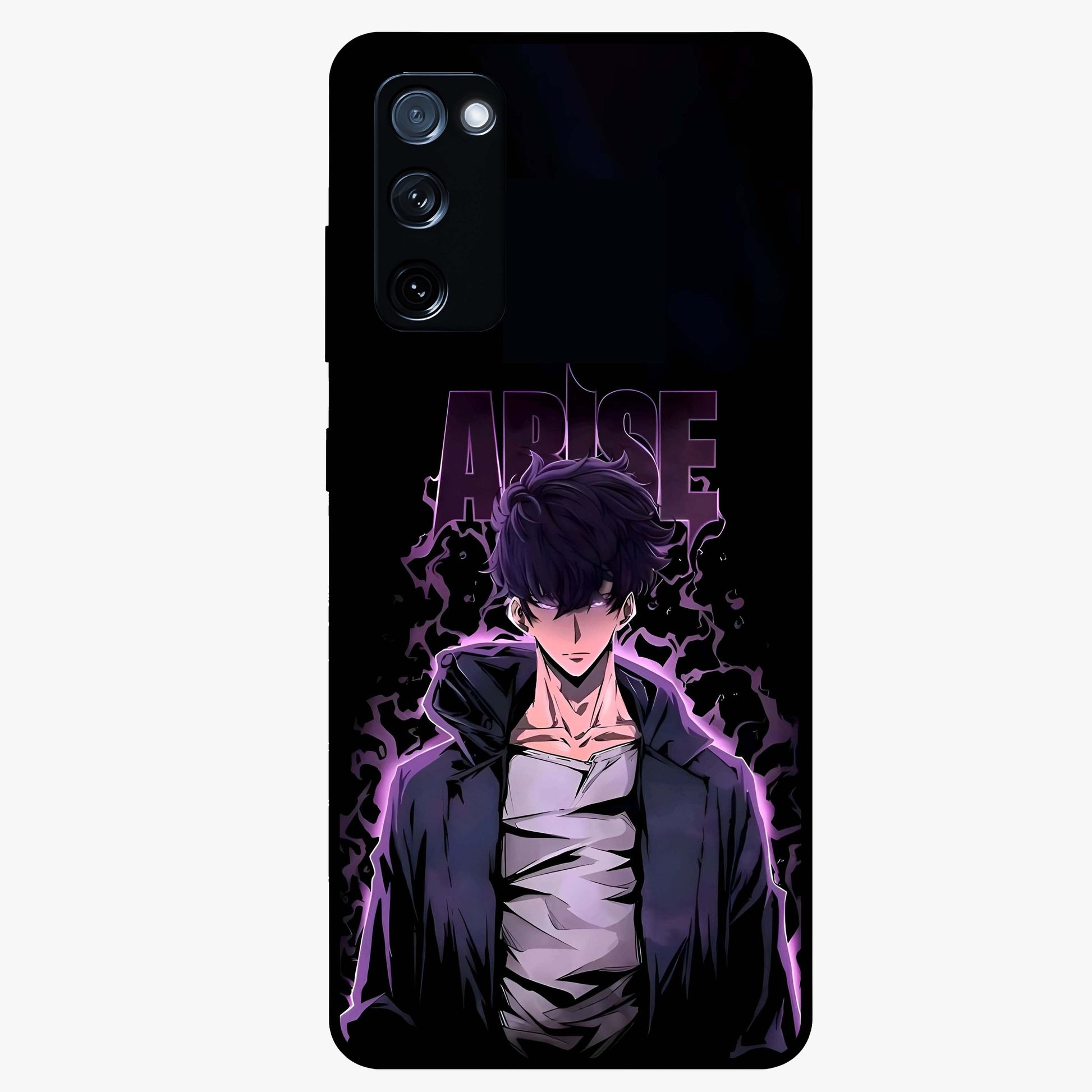 Shadow Monarch Awakening Glass Case showing flat back view with powerful dark monarch themed artwork and glossy glass finish.