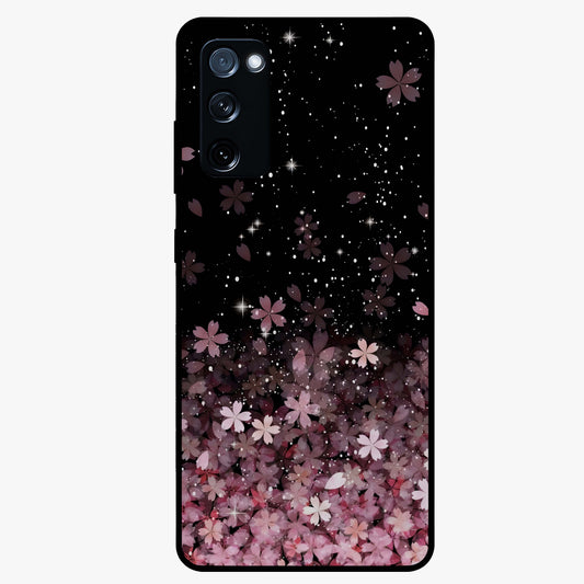 Small Starry Flowers Glass Case showing flat back view with delicate starry floral artwork and glossy glass finish.