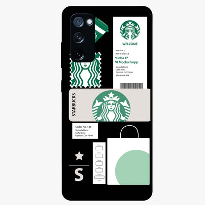 Starbucks Mocha Glass Case showing flat back view with coffee inspired artwork and glossy glass finish.