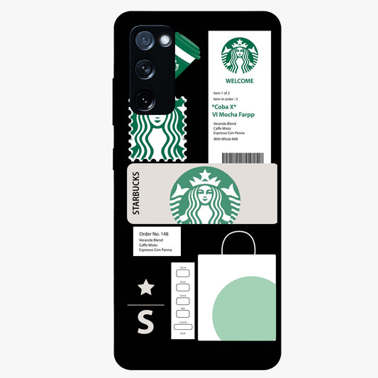 Starbucks Mocha Glass Case showing flat back view with coffee inspired artwork and glossy glass finish.