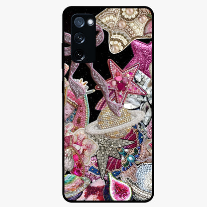 Starlit Jewel Dream Glass Case showing flat back view with sparkling jewel and star themed artwork and glossy glass finish.