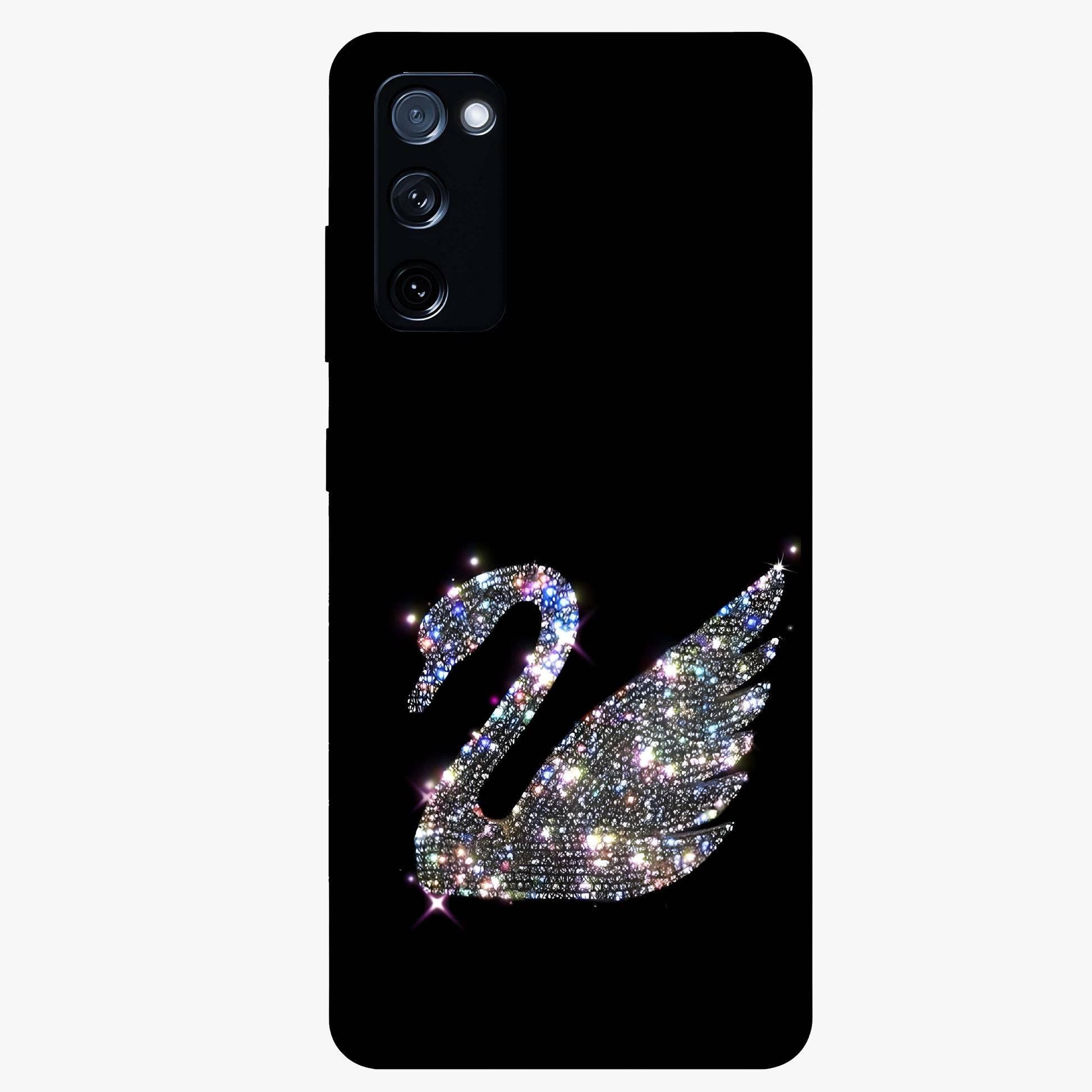 Starlit Swan Grace Glass Case showing flat back view with graceful swan artwork under starry sky and glossy glass finish.