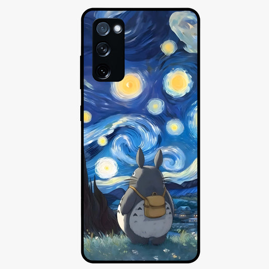 Totoro In Van Gogh Art Glass Case showing flat back view with whimsical character artwork inspired by Van Gogh style and glossy glass finish.