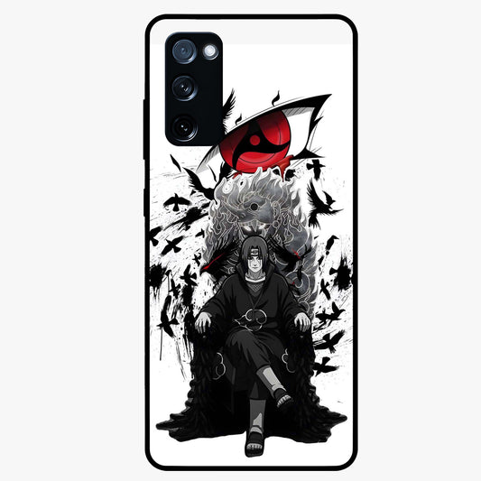 Uchiha Shadow Throne Glass Case showing flat back view with cosmic underwater themed artwork and glossy glass finish.