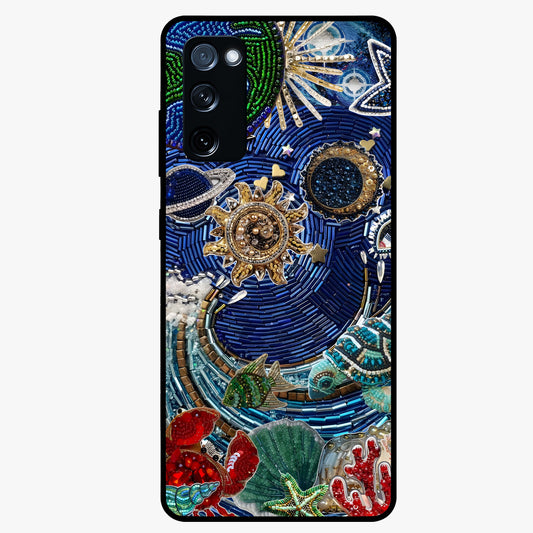Universe Underwater Spark Glass Case showing flat back view with cosmic underwater themed artwork and glossy glass finish.