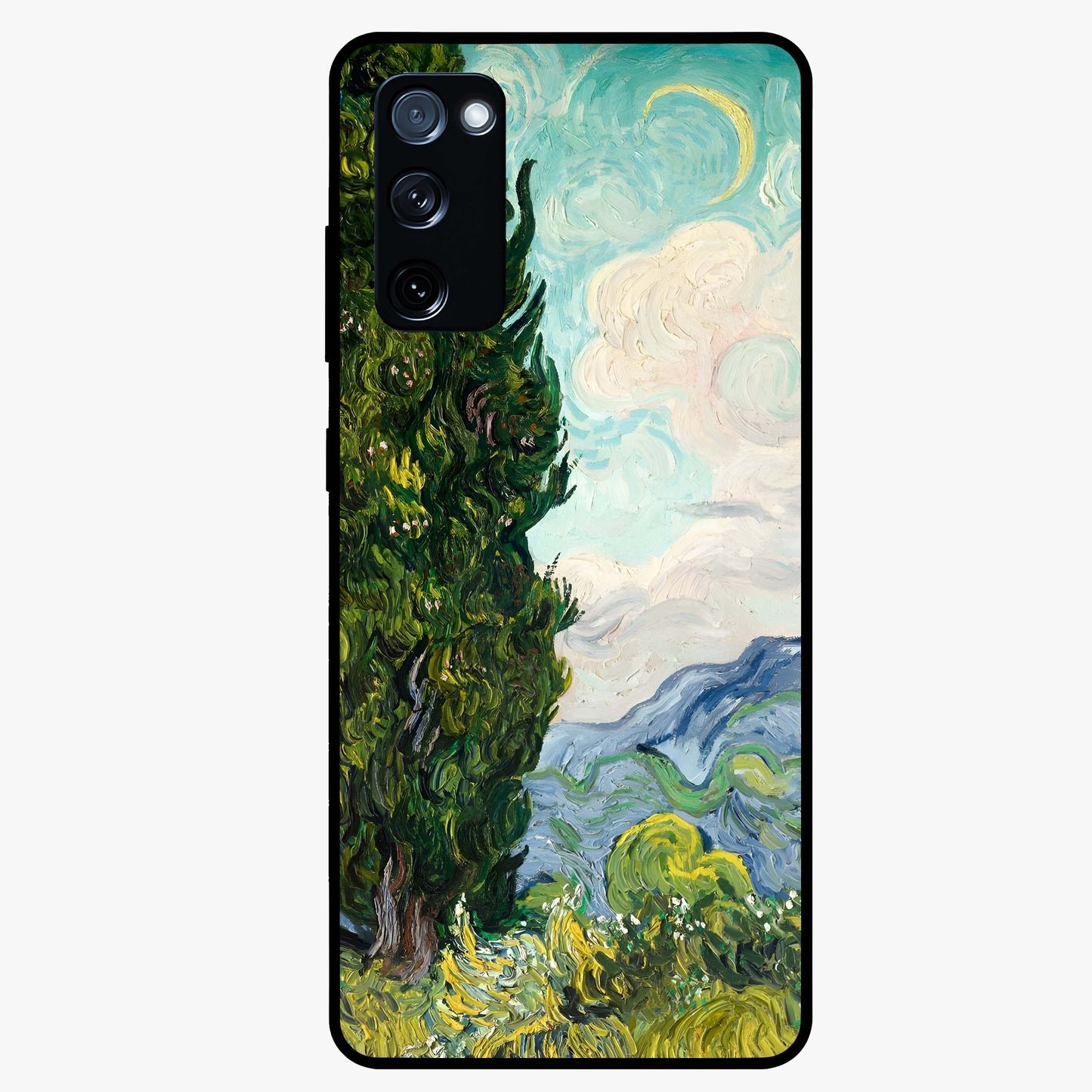 Van Gogh Vintage Art Glass Case showing flat back view with vintage painterly artwork inspired by Van Gogh style and glossy glass finish.